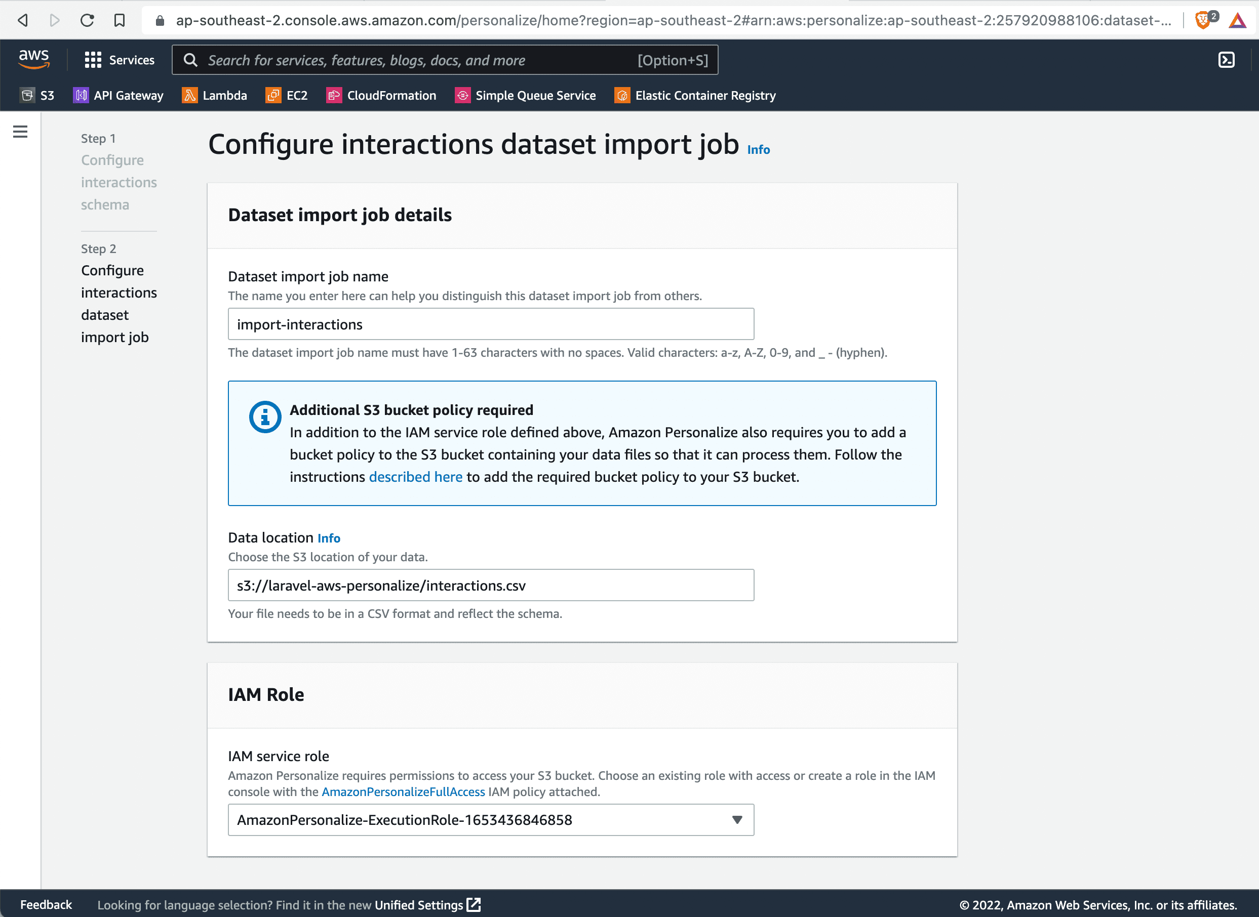 AWS Personalize Create Interactions Schema